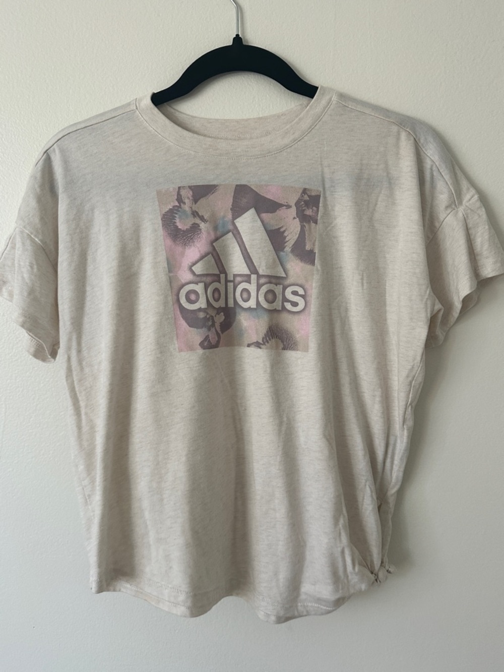 Adidas Cream Tee with Pink & Gray Floral Logo